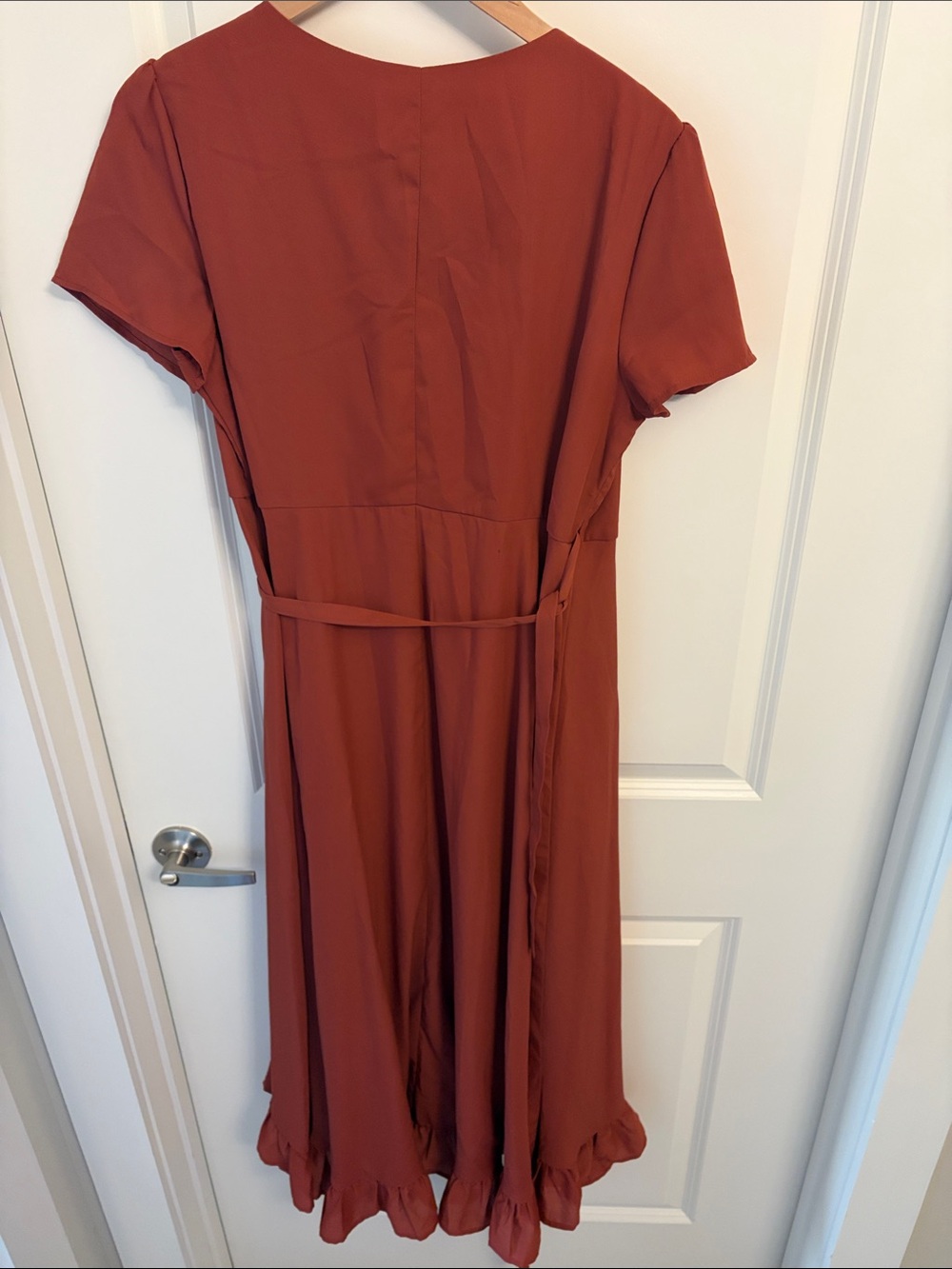 miami Rust-Brown Midi Wrap Dress with Ruffle Hem - Picture 3 of 3